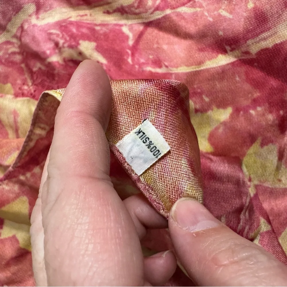 Pink‎ and Yellow 100% Silk Floral Scarf